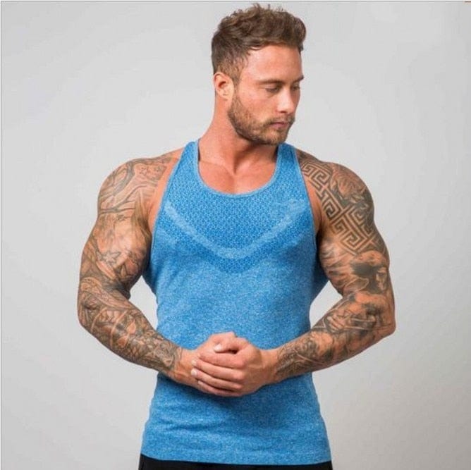 Blue / M - US size Small (chest 36-38") Gym Chest Men's Tank Top Shirt INVI-Expressionwear