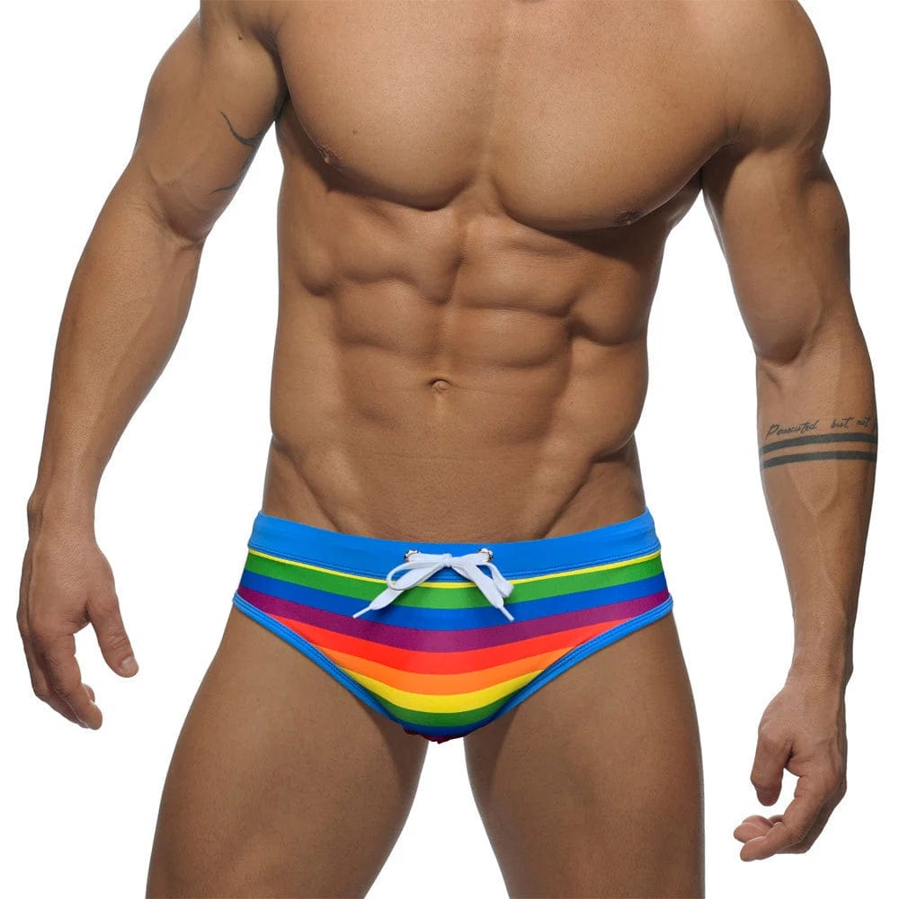 blue without pad / M - US Size (28-30") Rainbow Striped Swim Brief Swimsuit INVI-Expressionwear