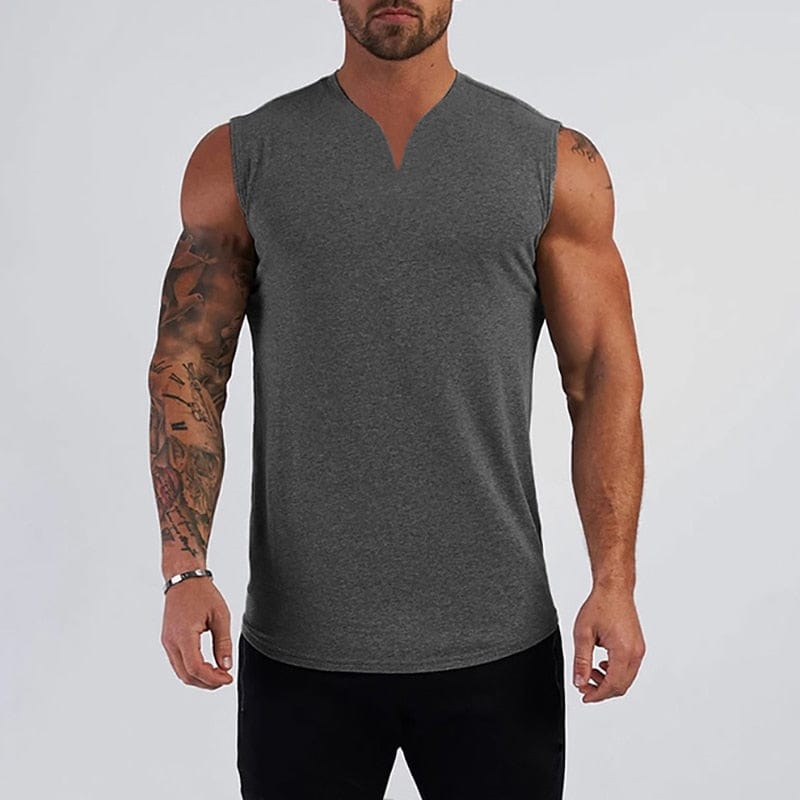 Dark Grey / M - US Size Small Split V-neck Fitness Tank Top INVI-Expressionwear
