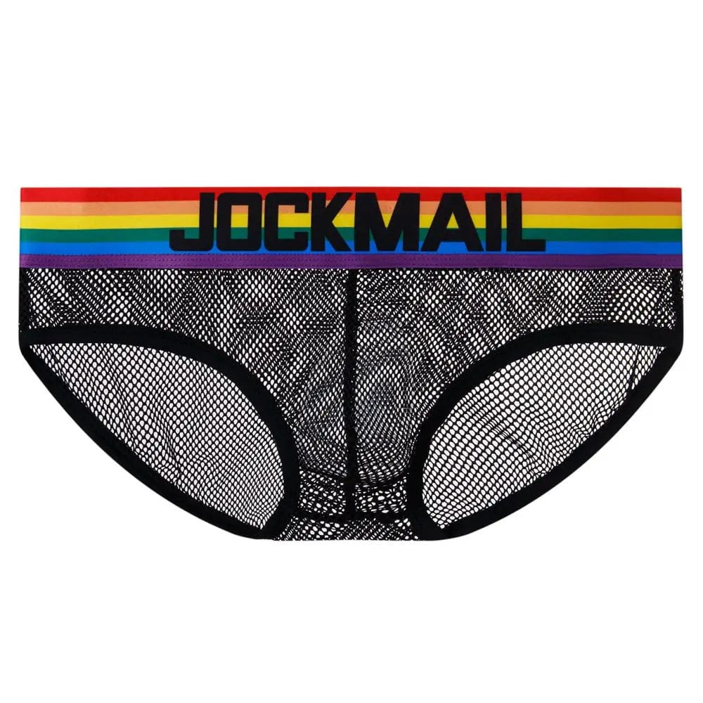 JM372BLACK / M - US size 28-30" JOCKMAIL Rainbow Black MESH Brief Underwear INVI-Expressionwear
