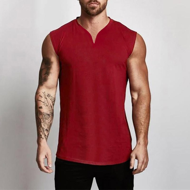 
                  
                    Red / M - US Size Small Split V-neck Fitness Muscle Shirt INVI-Expressionwear
                  
                