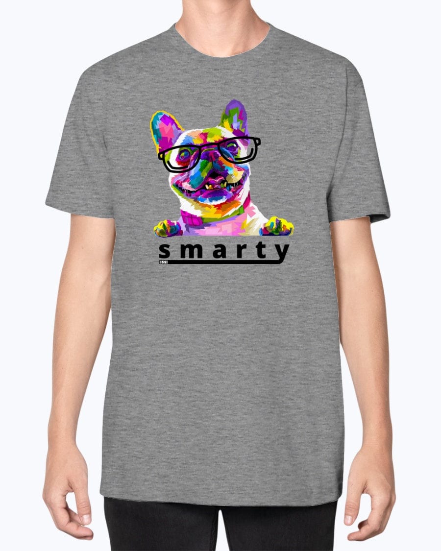 Apparel Heather Grey / Heather / XS Smarty Frenchie Rainbow Dog T-shirt INVI-Expressionwear