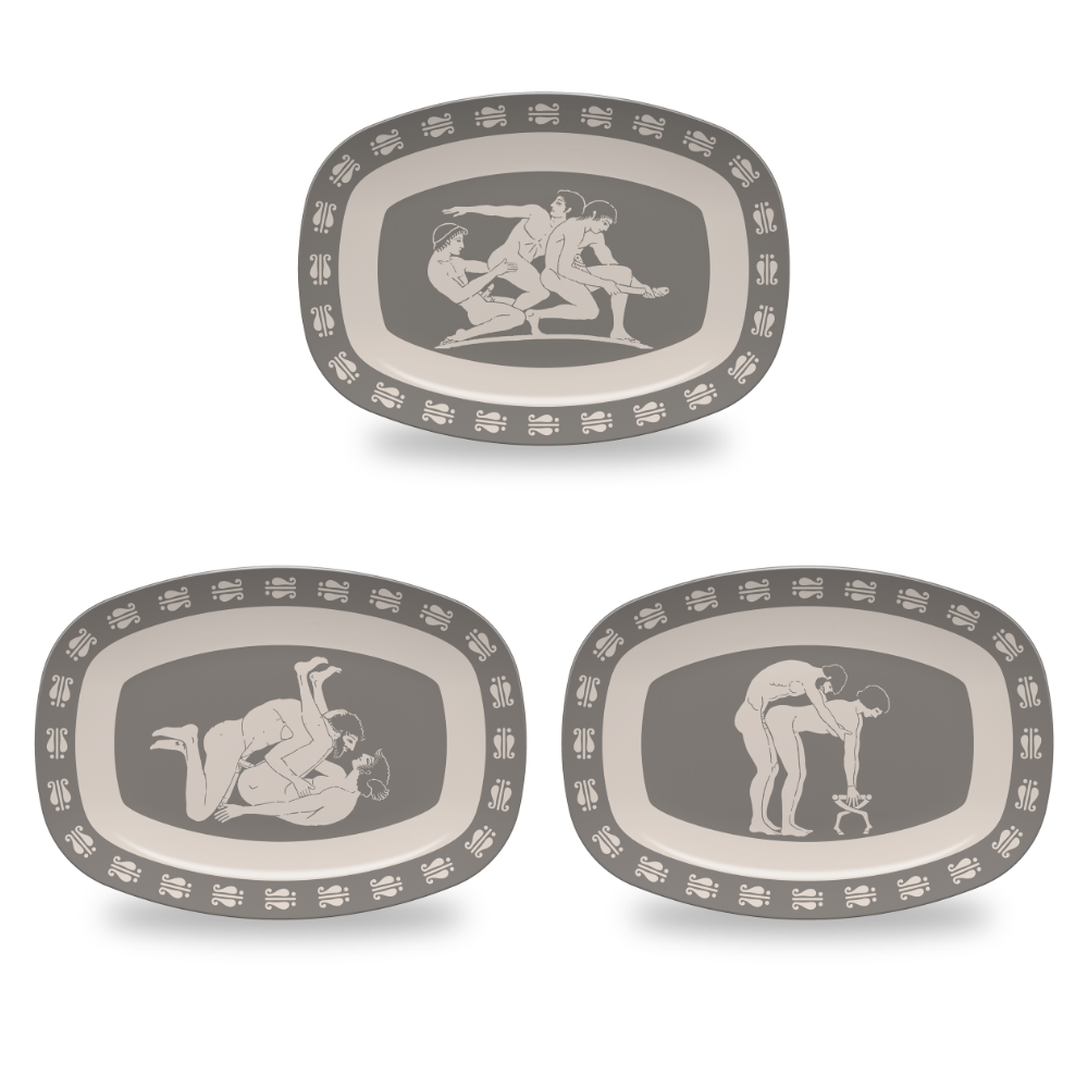 
                  
                    Home Decor Platters - 3 Piece Set / 1 Missionary, 1 Doggy, 1 Threesome Birdcage Inspired Greek Boy Dinnerware - Platter Sets INVI-Expressionwear
                  
                