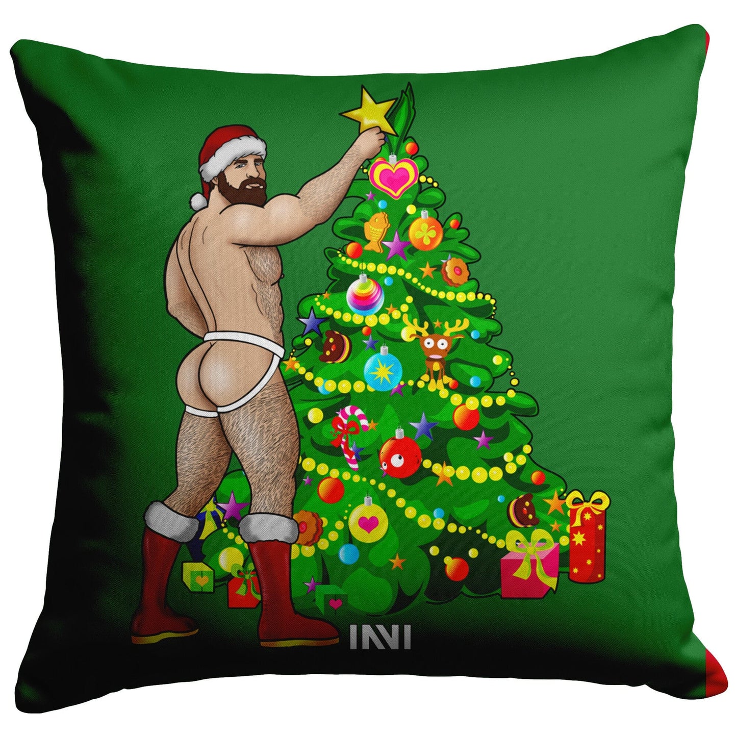 
                  
                    Home Goods 16x16 / Zip Cover Only Man Hunk Christmas Double Sided Green & Red Pillow INVI-Expressionwear
                  
                