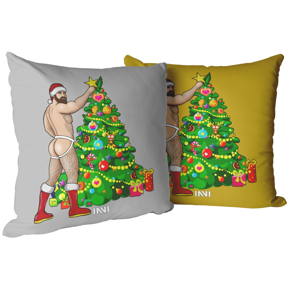 Home Goods 20x20 / Zip Cover with Insert Man Hunk Christmas Double Sided Gold & Silver Pillow INVI-Expressionwear