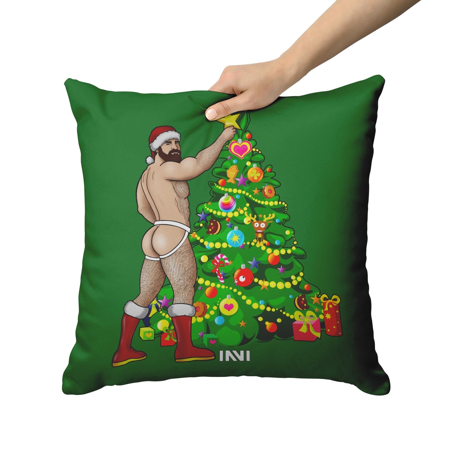 
                  
                    Home Goods Man Hunk Christmas Double Sided Green & Red Pillow INVI-Expressionwear
                  
                