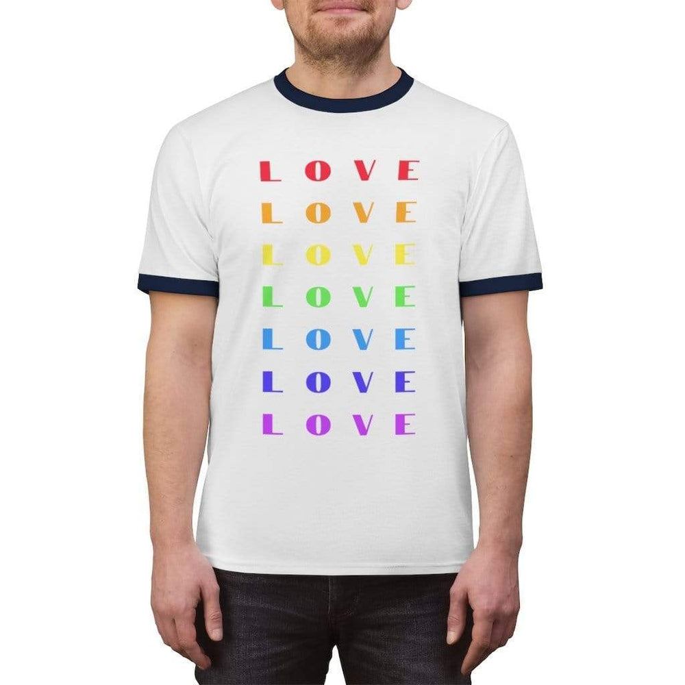 
                  
                    T-Shirt S / White / Navy Rainbow Love - Ringer Tee INVI-Expressionwear
                  
                